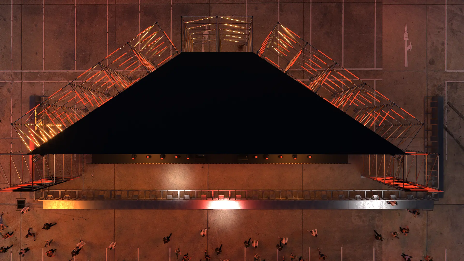 Overhead spatial study of the Nike After Dark Tour stage