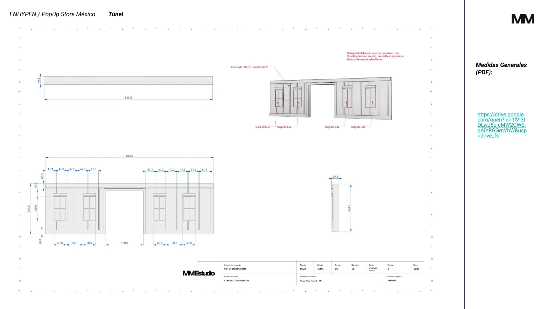 Complete technical plan and elevation of the tunnel