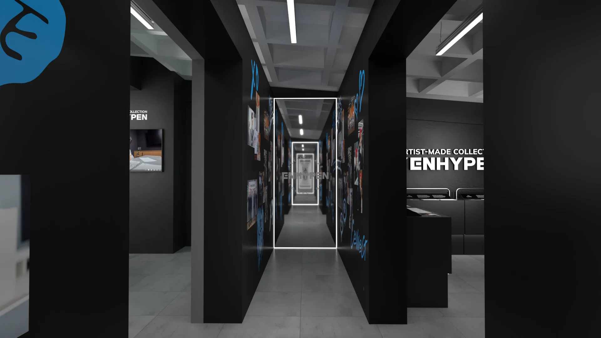 Render of the ENHYPEN tunnel with illuminated mirror portals